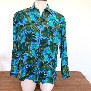 Retro Silk Blouse Unisex Long Sleeve - Bright Floral - Size Medium